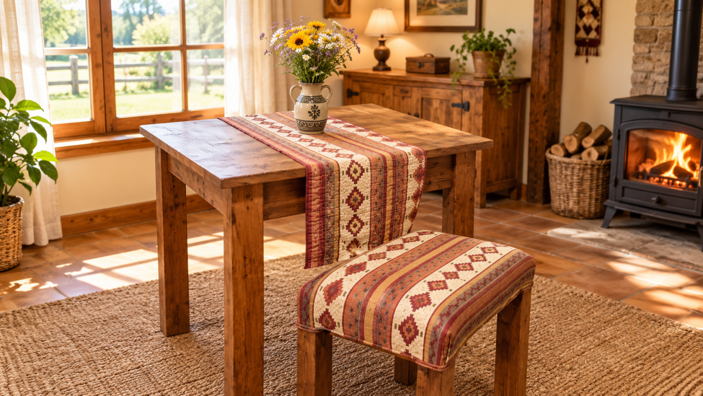 mesa y banqueta de algarrobo