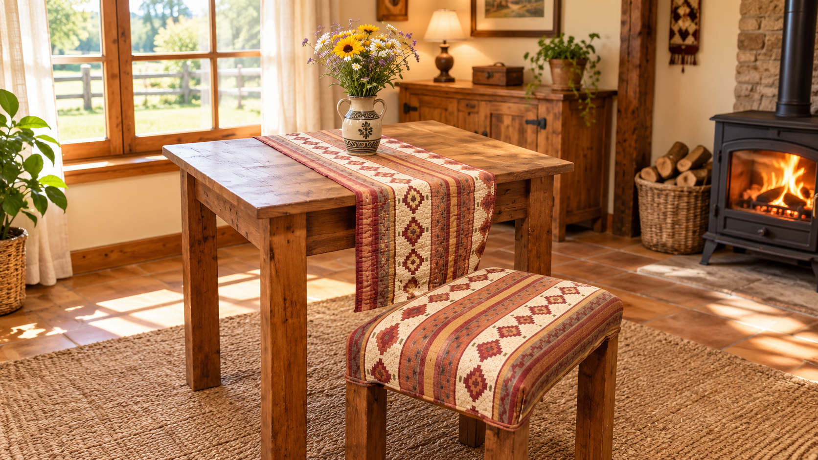 mesa y banqueta de algarrobo